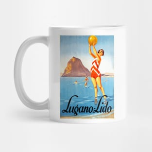 Vintage Travel Poster - The Beach at Lugano, Switzerland Mug